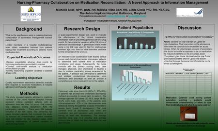 Patient Population Nursing-Pharmacy Collaboration on Medication Reconciliation: A Novel Approach to Information Management Michelle Silas MPH, BSN, RN,