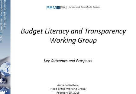 Budget Literacy and Transparency Working Group Key Outcomes and Prospects Anna Belenchuk, Head of the Working Group February 25, 2016.