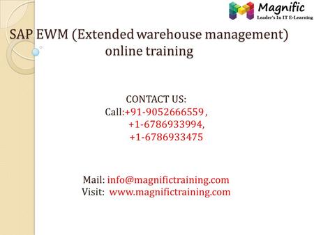 SAP EWM (Extended warehouse management) online training SAP EWM (Extended warehouse management) online training CONTACT US: Call:+91-9052666559, +1-6786933994,
