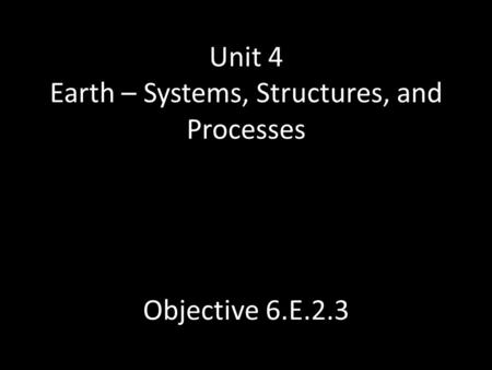 Unit 4 Earth – Systems, Structures, and Processes Objective 6.E.2.3.
