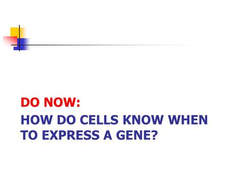 HOW DO CELLS KNOW WHEN TO EXPRESS A GENE? DO NOW:.