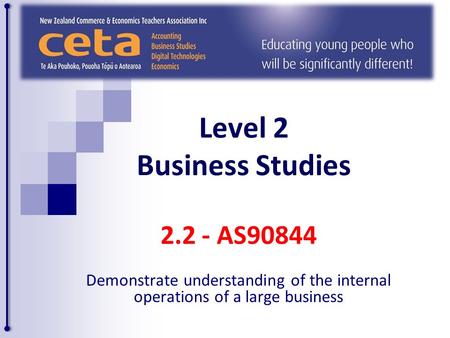 Level 2 Business Studies 2.2 - AS90844 Demonstrate understanding of the internal operations of a large business.