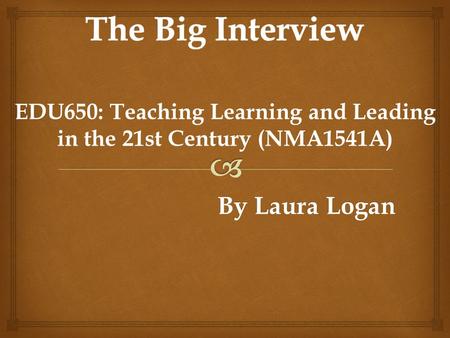 EDU650: Teaching Learning and Leading in the 21st Century (NMA1541A) By Laura Logan By Laura Logan.