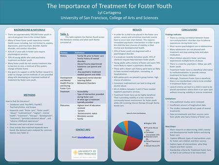 RESEARCH POSTER PRESENTATION DESIGN © 2012 www.PosterPresentations.com There are approximately 500,000 foster youth in care at any given time in the United.