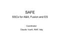 SAFE SSCs for A&A, Fusion and ES Coordinator: Claudio Vuerli, INAF, Italy.