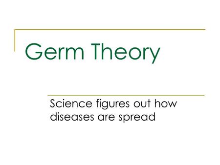 Germ Theory Science figures out how diseases are spread.