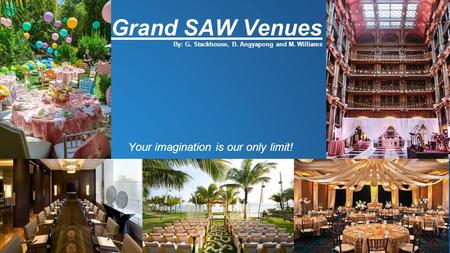 Grand SAW Venues By: G. Stackhouse, B. Angyapong and M. Williams Your imagination is our only limit!
