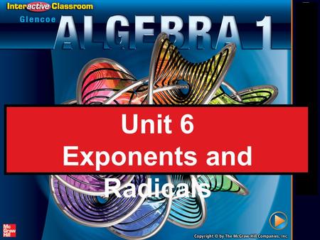Splash Screen Unit 6 Exponents and Radicals. Splash Screen Essential Question: How do you simplify radical expressions?