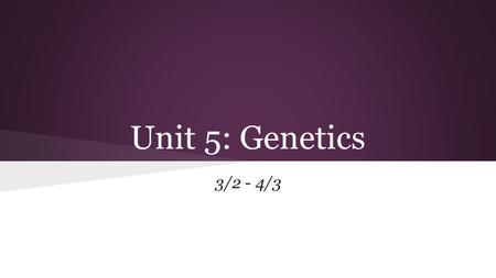 Unit 5: Genetics 3/2 - 4/3. Monday 3/2 Learning Targets: 1) I can define genetics. Warm Up: 1) What do you know about genetics? Agenda: 1) The Blue People.