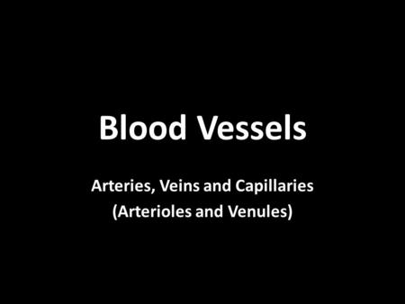 Blood Vessels Arteries, Veins and Capillaries (Arterioles and Venules)