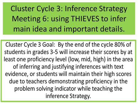Cluster Cycle 3: Inference Strategy Meeting 6: using THIEVES to infer main idea and important details.