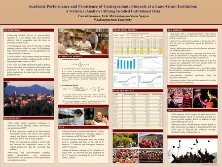 Template provided by: “posters4research.com” Academic Performance and Persistence of Undergraduate Students at a Land-Grant Institution: A Statistical.
