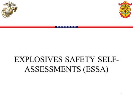 EXPLOSIVES SAFETY SELF- ASSESSMENTS (ESSA) 1. New schedule will be published every FY by September considering deployments, training events, etc. Our.
