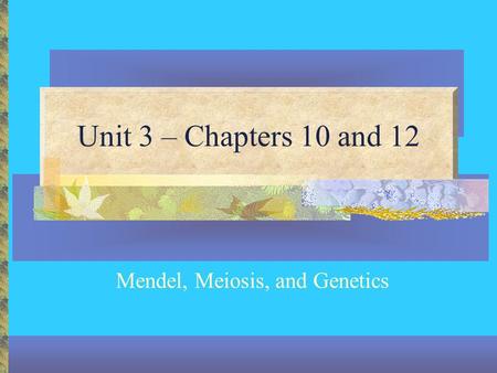 Unit 3 – Chapters 10 and 12 Mendel, Meiosis, and Genetics.