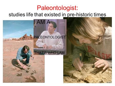 Paleontologist: studies life that existed in pre-historic times.