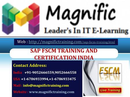 LOGO SAP FSCM TRAINING AND CERTIFICATION INDIA Web :  /sap-fscm-training.htmlhttp://magnifictraining.com /sap-fscm-training.html.