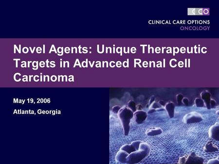 Novel Agents: Unique Therapeutic Targets in Advanced Renal Cell Carcinoma May 19, 2006 Atlanta, Georgia.