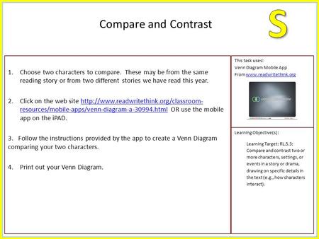 1.Choose two characters to compare. These may be from the same reading story or from two different stories we have read this year. 2.Click on the web site.