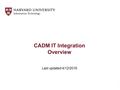 1 CADM IT Integration Overview Last updated 4/12/2016.