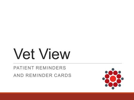 Vet View PATIENT REMINDERS AND REMINDER CARDS. Patient Reminders /Reminder Cards  Plan to address major limitations in UVIS:  Fix issues with recurrences.