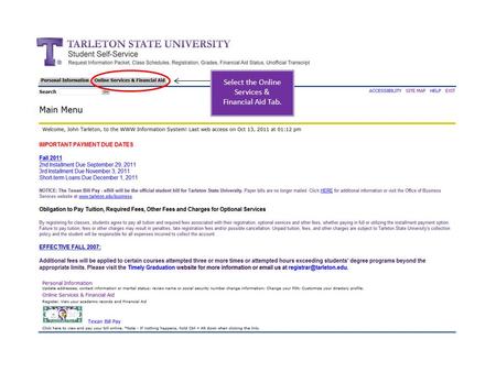 Select the Online Services & Financial Aid Tab.. Select Student Records from the menu.