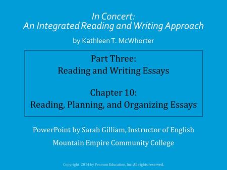In Concert: An Integrated Reading and Writing Approach by Kathleen T. McWhorter.