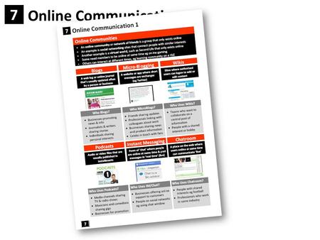 Online Communications 1 7 7. 7 This is about different ways that people & businesses communicate online You will already be very familar with most ways.