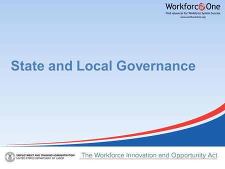 State and Local Governance. Presenter Heather Fleck Office of Workforce Investment Employment and Training Administration U.S. Department of Labor Have.