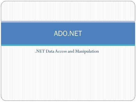.NET Data Access and Manipulation