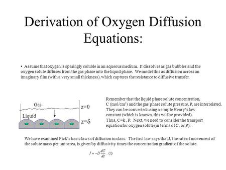 Derivation of Oxygen Diffusion Equations: