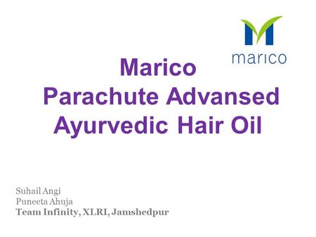 Suhail Angi Puneeta Ahuja Team Infinity, XLRI, Jamshedpur Marico Parachute Advansed Ayurvedic Hair Oil.