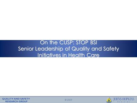 © 2009 On the CUSP: STOP BSI Senior Leadership of Quality and Safety Initiatives in Health Care.