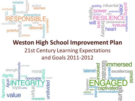 Weston High School Improvement Plan 21st Century Learning Expectations and Goals 2011-2012.