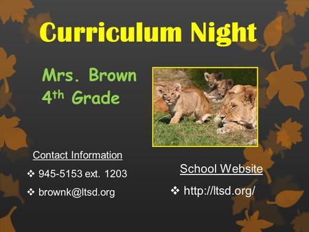 Curriculum Night Mrs. Brown 4 th Grade Contact Information  945-5153 ext. 1203  School Website 