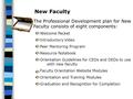 New Faculty The Professional Development plan for New Faculty consists of eight components: Welcome Packet Introductory Video Peer Mentoring Program Resource.