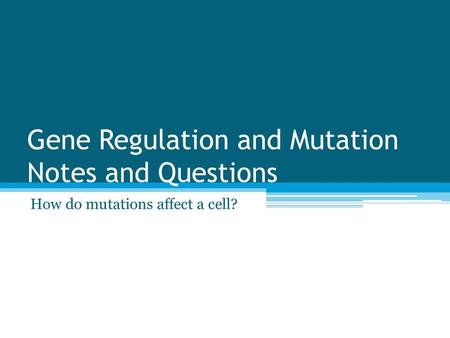 Gene Regulation and Mutation Notes and Questions How do mutations affect a cell?