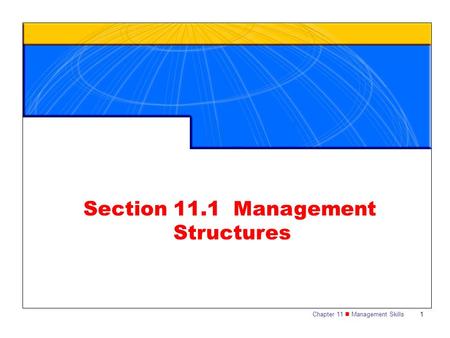 Chapter 11 Management Skills1 Section 11.1 Management Structures.