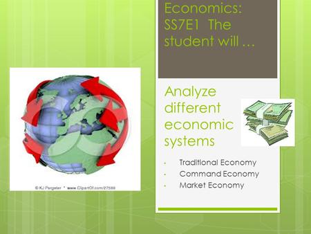 Economics: SS7E1 The student will … Analyze different economic systems Traditional Economy Command Economy Market Economy.