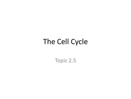The Cell Cycle Topic 2.5. Cell Cycle The cell cycle consists of Interphase and Cell division.