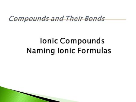 Ionic Compounds Naming Ionic Formulas. Test Your skills!