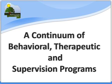 Court Services A Continuum of Behavioral, Therapeutic and Supervision Programs.
