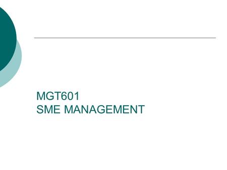 MGT601 SME MANAGEMENT. Lesson 05 Small Entrepreneurs in Pakistan and Role of SME in Global and Regional Level.