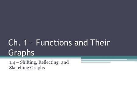Ch. 1 – Functions and Their Graphs 1.4 – Shifting, Reflecting, and Sketching Graphs.