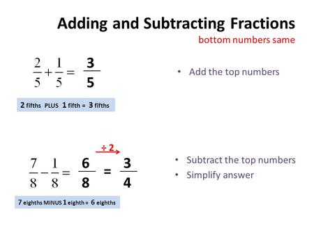 Adding and Subtracting Fractions bottom numbers same