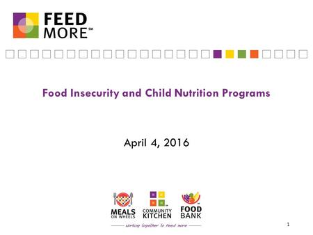 Food Insecurity and Child Nutrition Programs April 4, 2016 1.