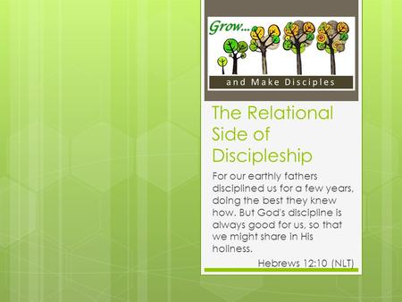 The Relational Side of Discipleship For our earthly fathers disciplined us for a few years, doing the best they knew how. But God's discipline is always.