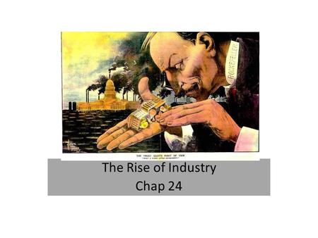 The Rise of Industry Chap 24. Improved Technology 1860’s RAPID growth of industrialization Machines replace hands Work at home replaced by work at factories.