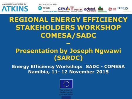 REGIONAL ENERGY EFFICIENCY STAKEHOLDERS WORKSHOP COMESA/SADC – Presentation by Joseph Ngwawi (SARDC) Energy Efficiency Workshop: SADC - COMESA Namibia,