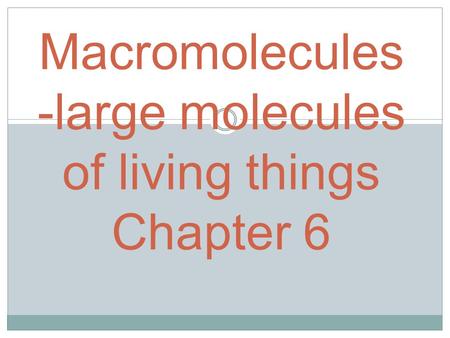 Macromolecules -large molecules of living things Chapter 6.