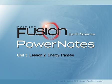 Unit 3 Lesson 2 Energy Transfer Copyright © Houghton Mifflin Harcourt Publishing Company.